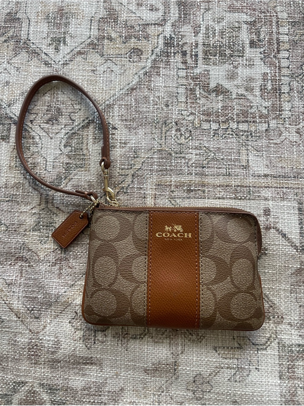 Coach Tan and Brown Signature Wristlet